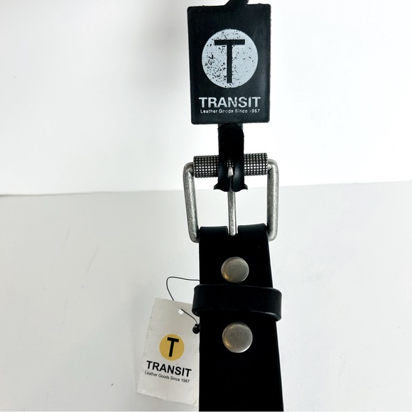 Transit Black Tumbled Leather Belt Silver Tone Buckle Casual Jean Belt Sz 36 NWT - Picture 5 of 6